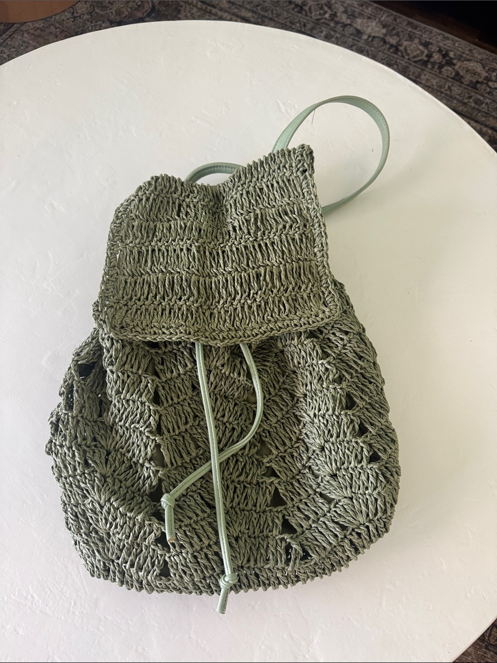 Urban Outfitters Olive Green Crochet Drawstring Backpack